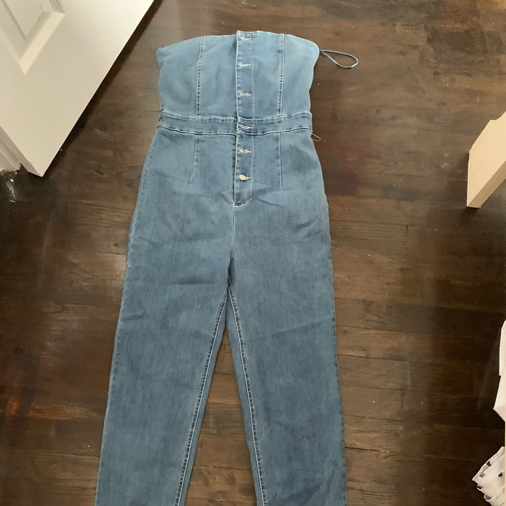 One piece denim jumpsuit
